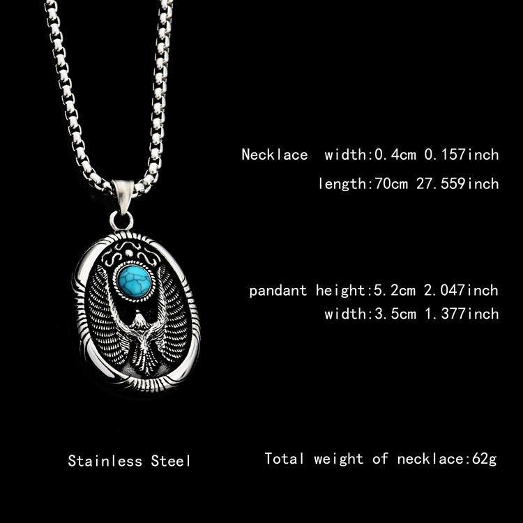 Women's & Men's Green Pine Flying Eagle Disc Hip Hop Titanium Steel Necklaces