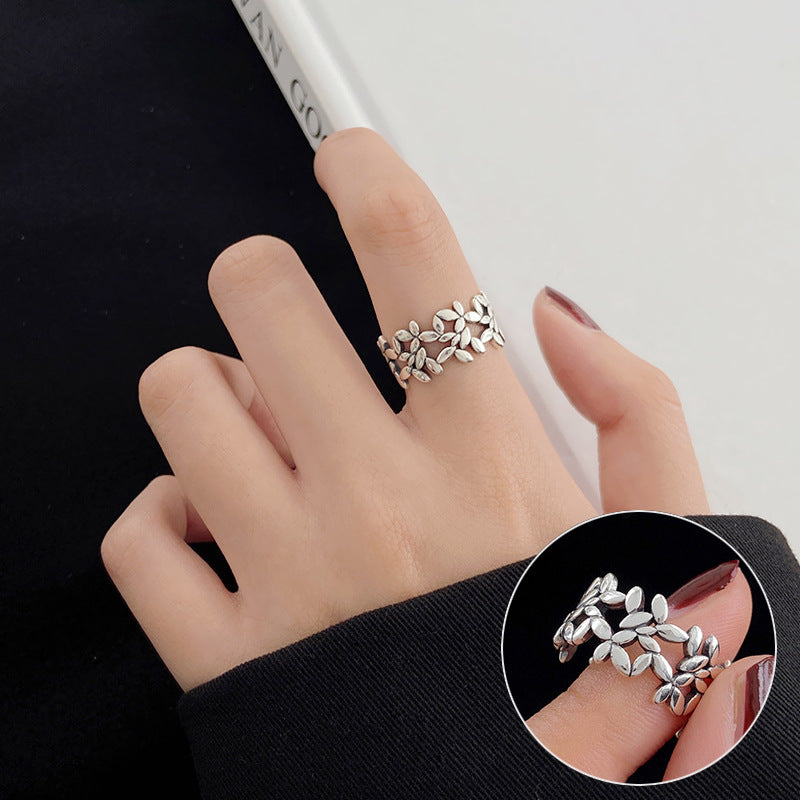 Female Korean Chic Unique Geometric Grid Sier Rings