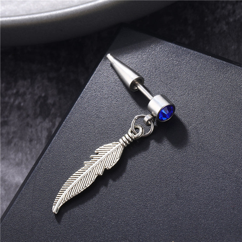 Men's Style Fashion Titanium Steel Stainless Feather Earrings