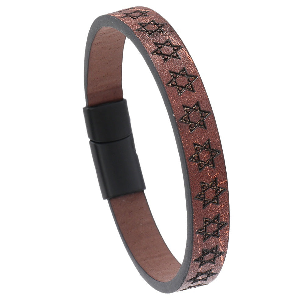 Six-pointed Star Embossed Simple Alloy Magnetic Bracelets