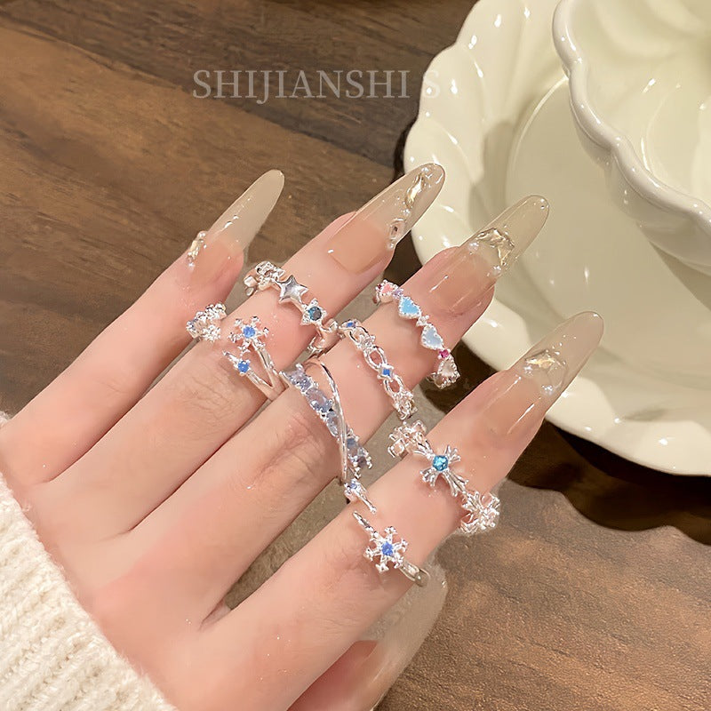 Falling Broken Blue Square Diamond Flower Branches Tendrils Female Gentle Ring