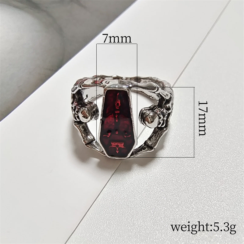 Men's Vintage Vampire Bat Skull Coffin Punk Rings