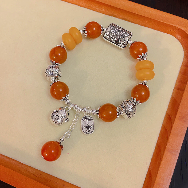 Women's & Men's Retro Ethnic Style Agate Ox Bone Rosary Bracelet