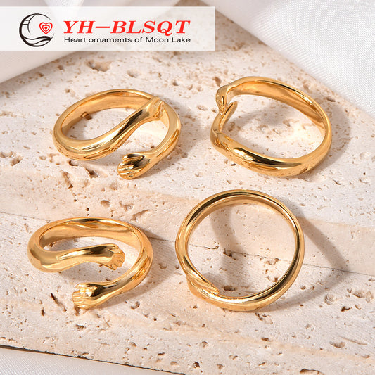 Warm Hug Titanium Steel Gold Plated Rings