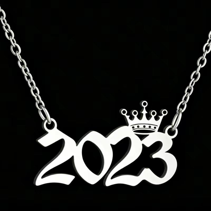 Women's Stainless Steel Light Luxury Crown Digital Metallic Necklaces