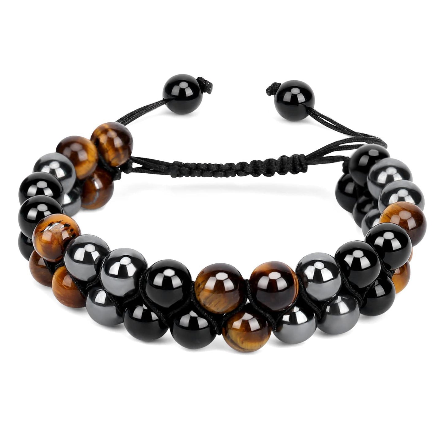 Men's Agate Stone Woven Adjustable Black Magnet Bracelets