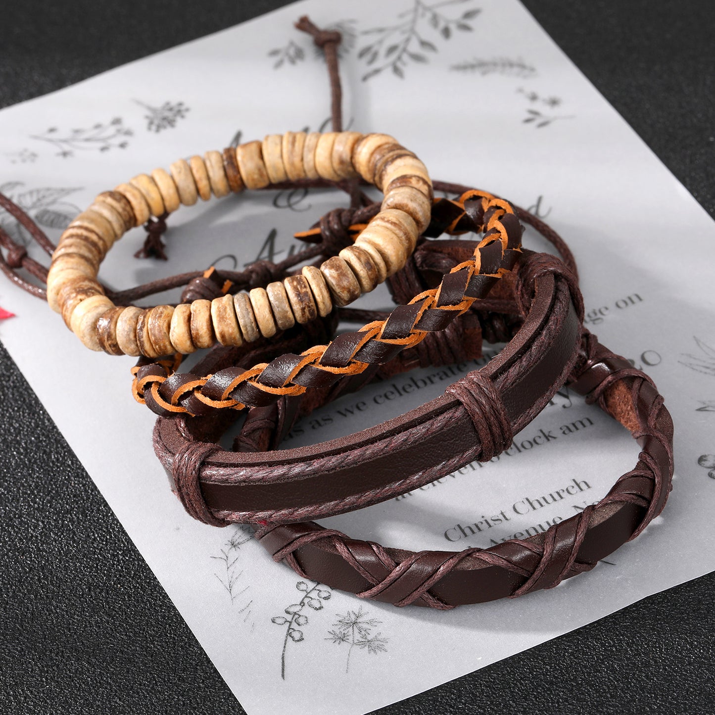 Men's Series Woven Leather Coconut Shell Hemp Bracelets