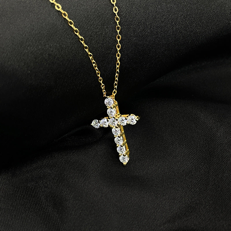 Sterling Sier Cross Clavicle Female Moissanite Necklaces
