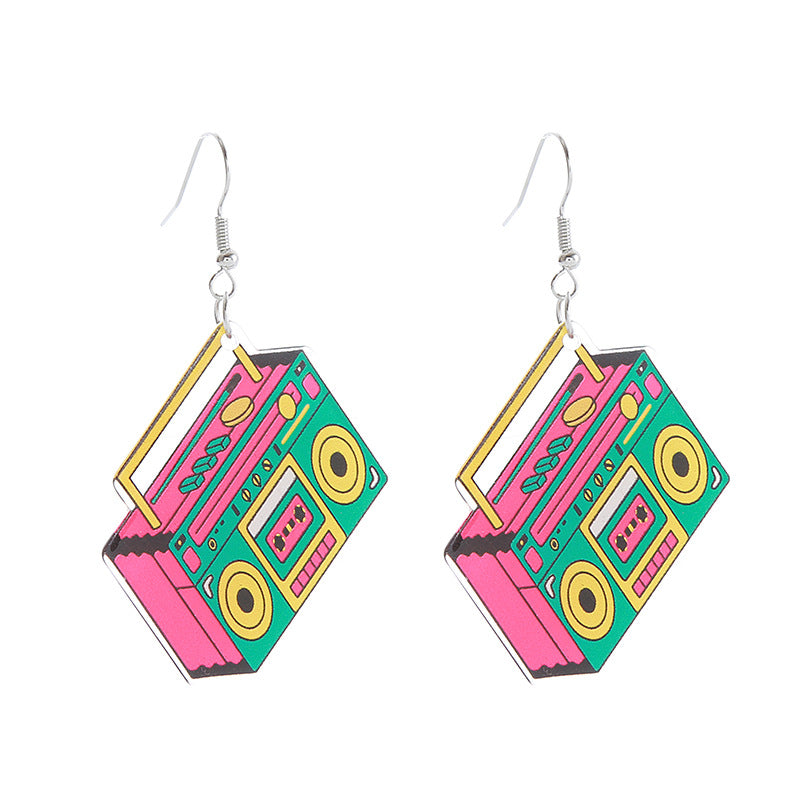 Retro Nostalgic Record Radio Rainbow Series Earrings