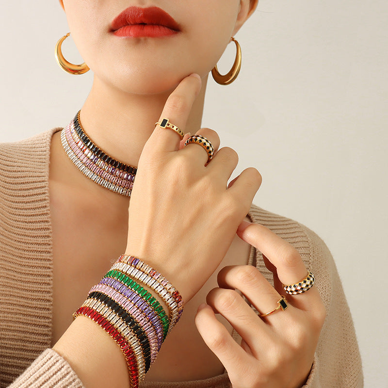 Exaggerated Color Zircon Clavicle Titanium Steel Bracelets