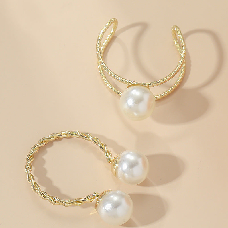 Simple Retro Imitation Pearl Open Set Rings