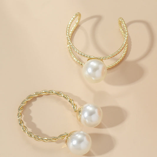Simple Retro Imitation Pearl Open Set Rings