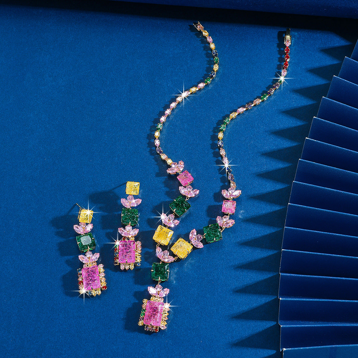 Colorful Palace Style Zircon Light Luxury High Sense Bride Earrings