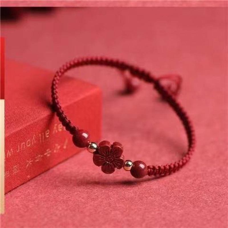 Raw Ore Cinnabar Clover Hand-woven Red Bracelets