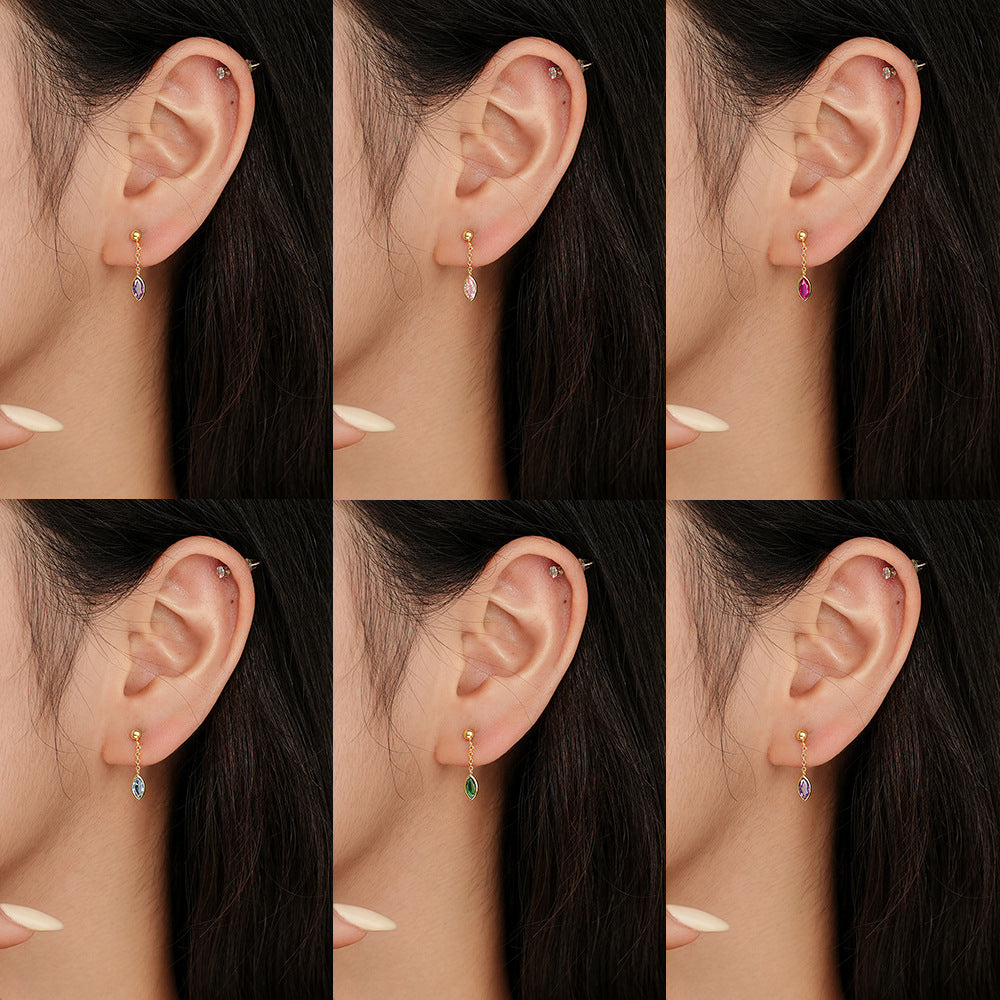 Inlaid Color Zirconium Water Drop Ear Female Tassel Simple Earrings
