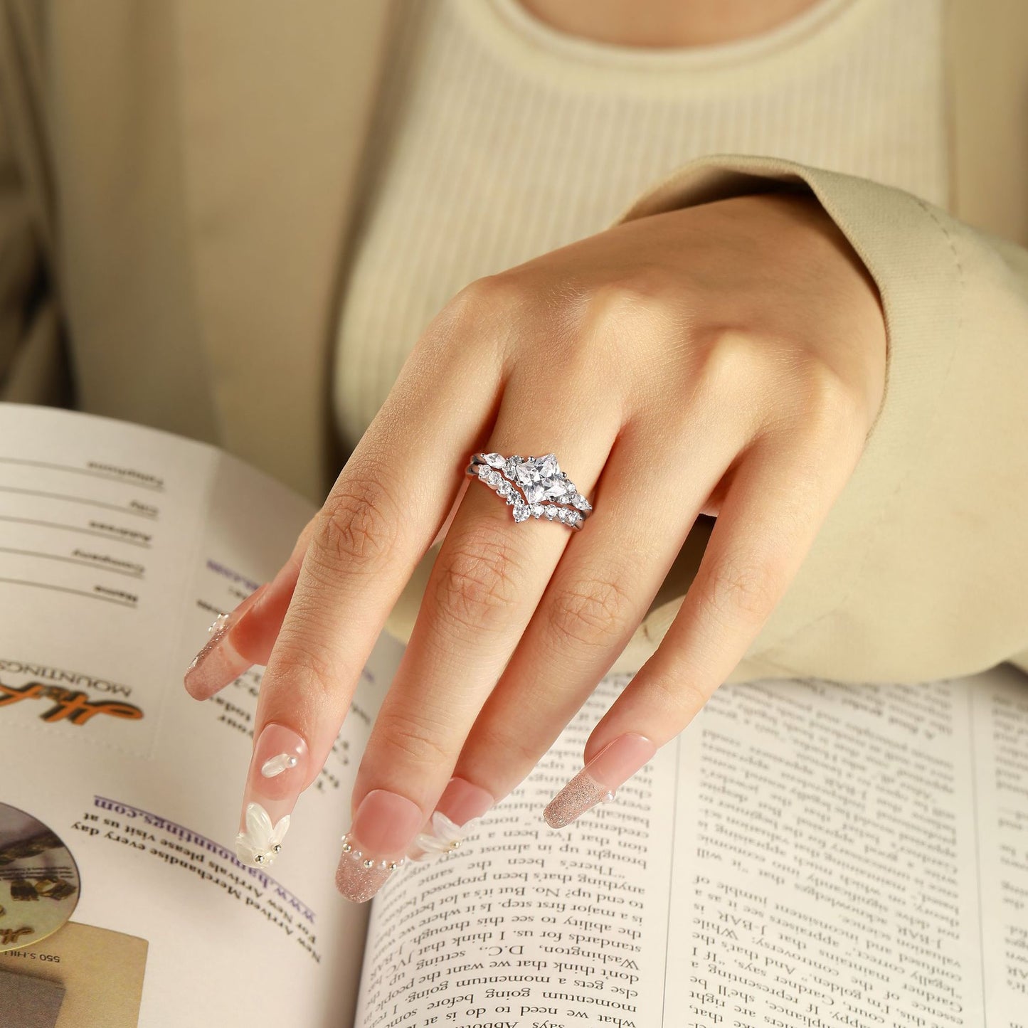 Women's Combination Two-piece Sterling Sier High Sense Ring