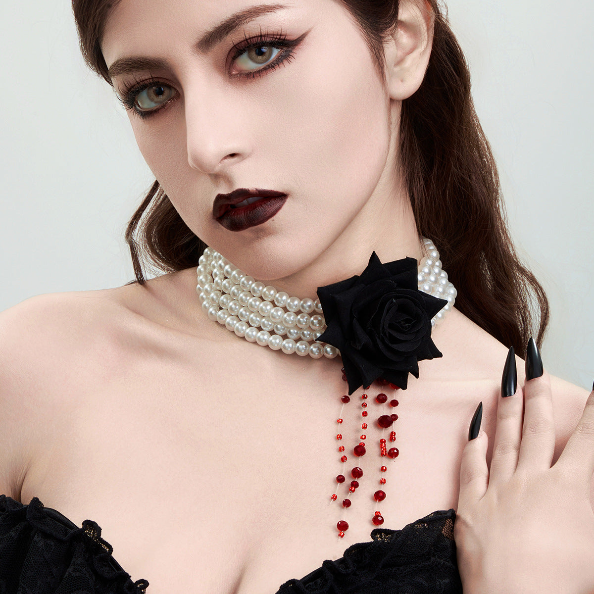 Pearl Personality Tassel Imitation Blood Drop Necklaces