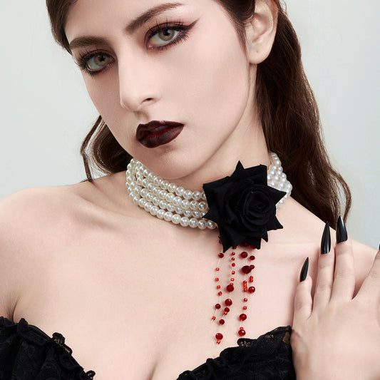 Pearl Personality Tassel Imitation Blood Drop Necklaces