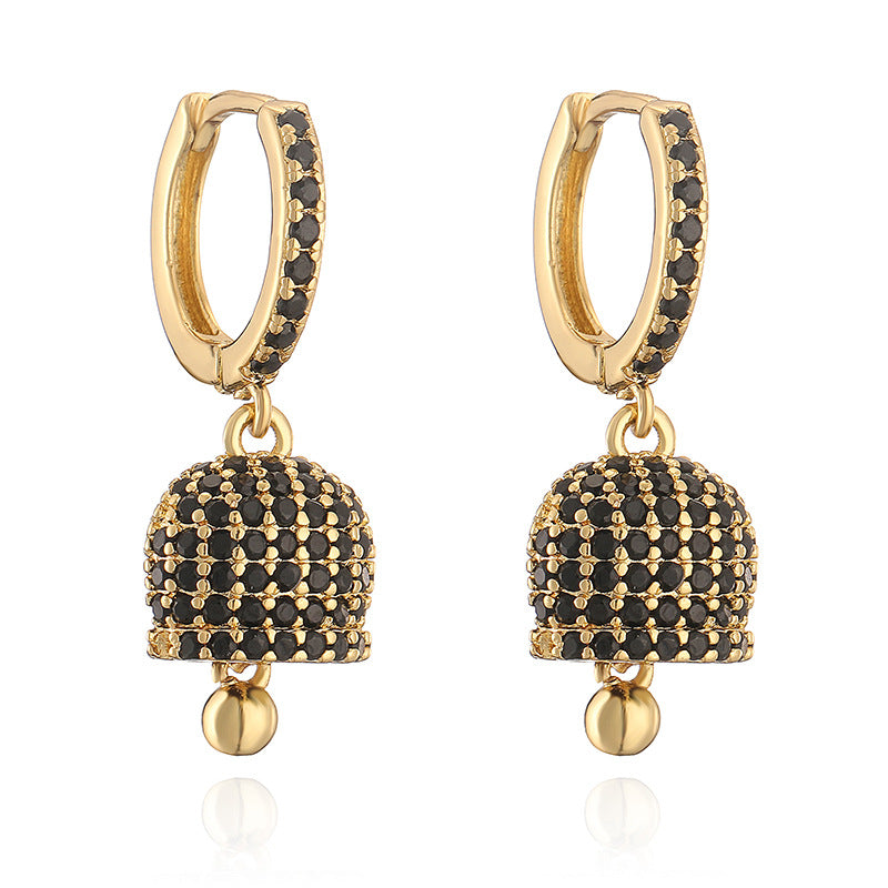 Luxury Fashion Copper Inlaid Color Diamond Bell Niche High Sense Earrings