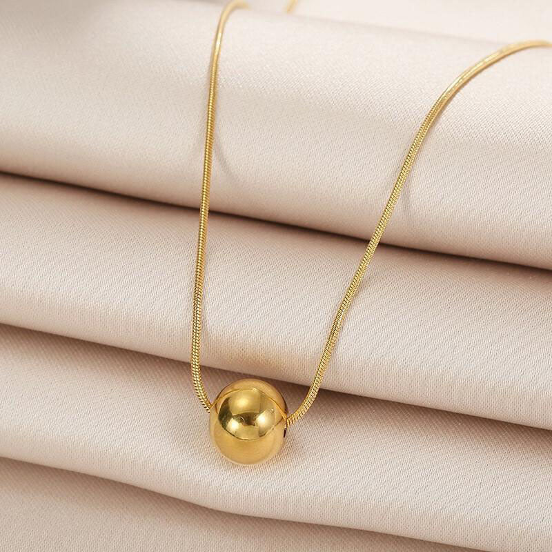 Women's Gold Round Beads Titanium Steel No Necklaces