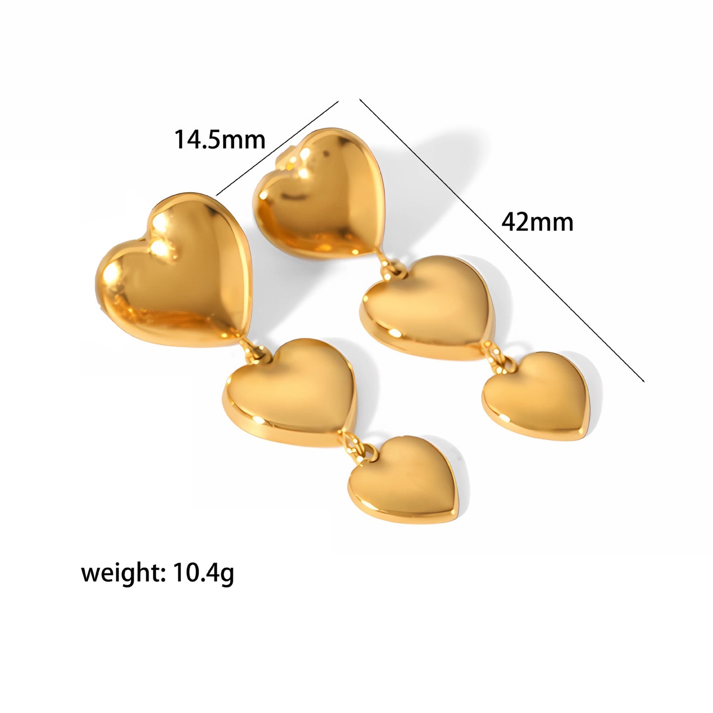 Gold Love Double Peach Heart Stainless Earrings