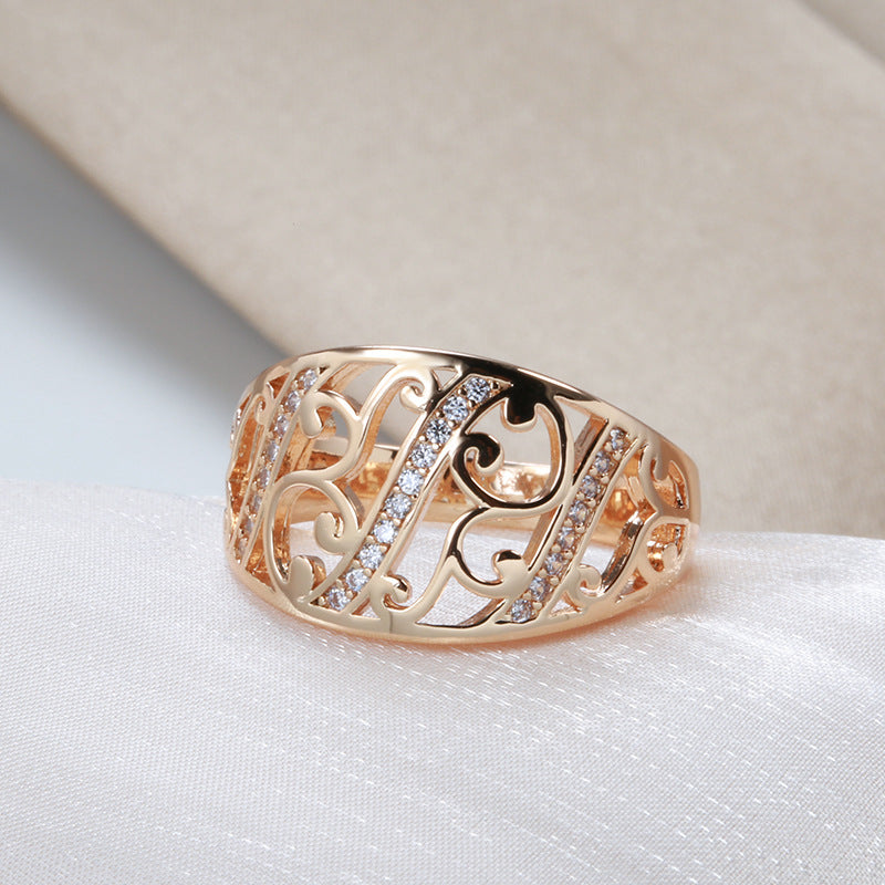 Profile Simple Micro Inlaid Zircon Rose Gold Plated Ring