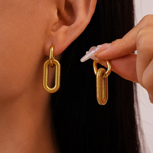 Detachable Color Matching Stainless Steel Chain Thread Fashion Simple Titanium Earrings