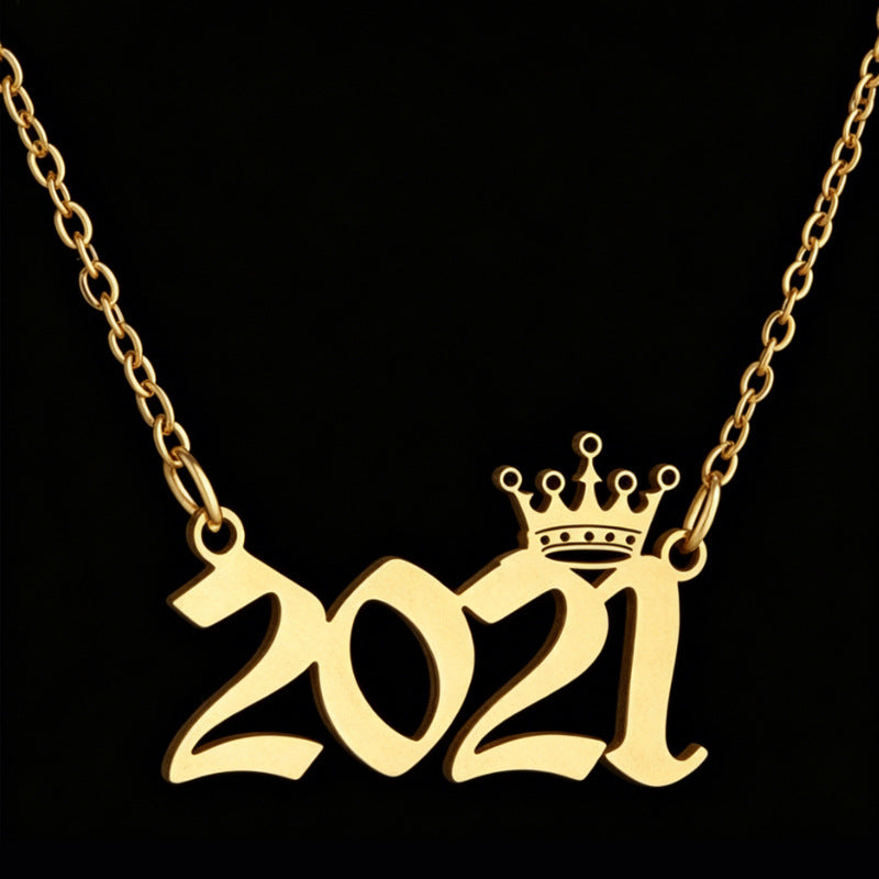 Women's Stainless Steel Light Luxury Crown Digital Metallic Necklaces