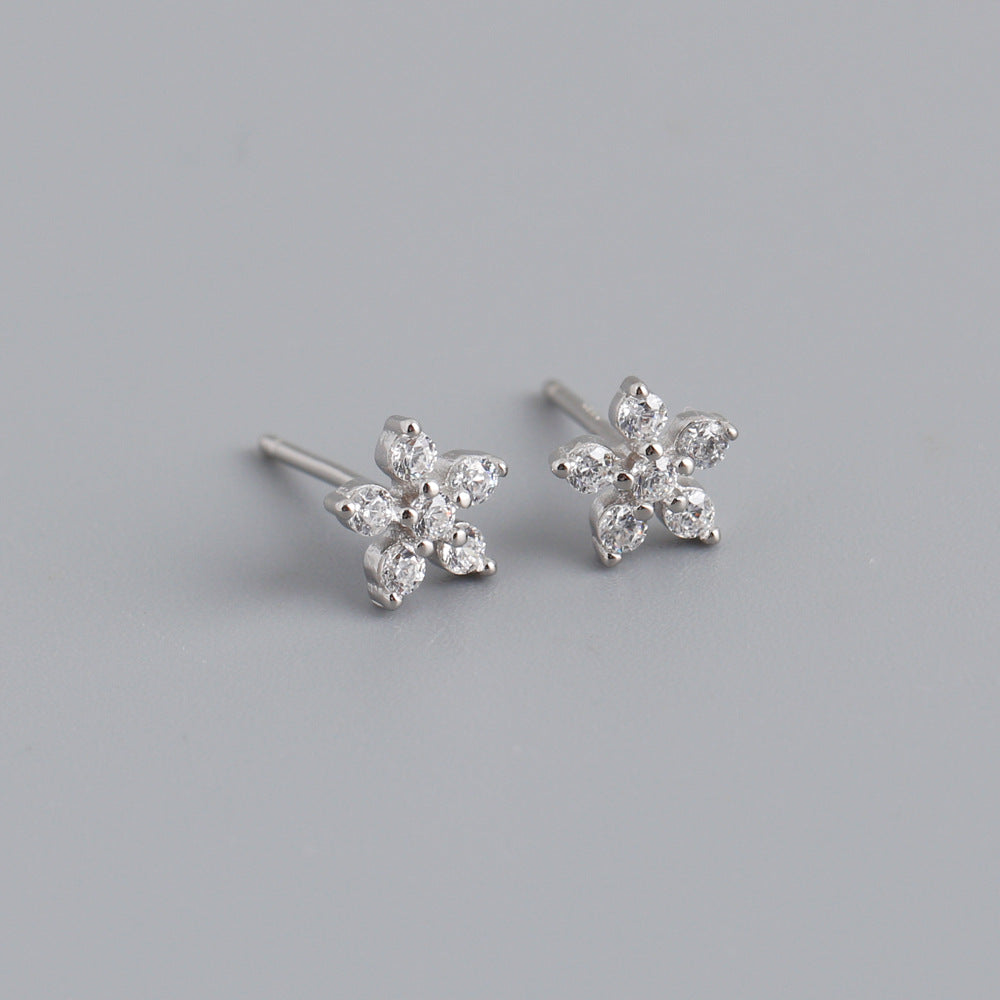 Women's Flower Sterling Sier Sweet Small For Earrings