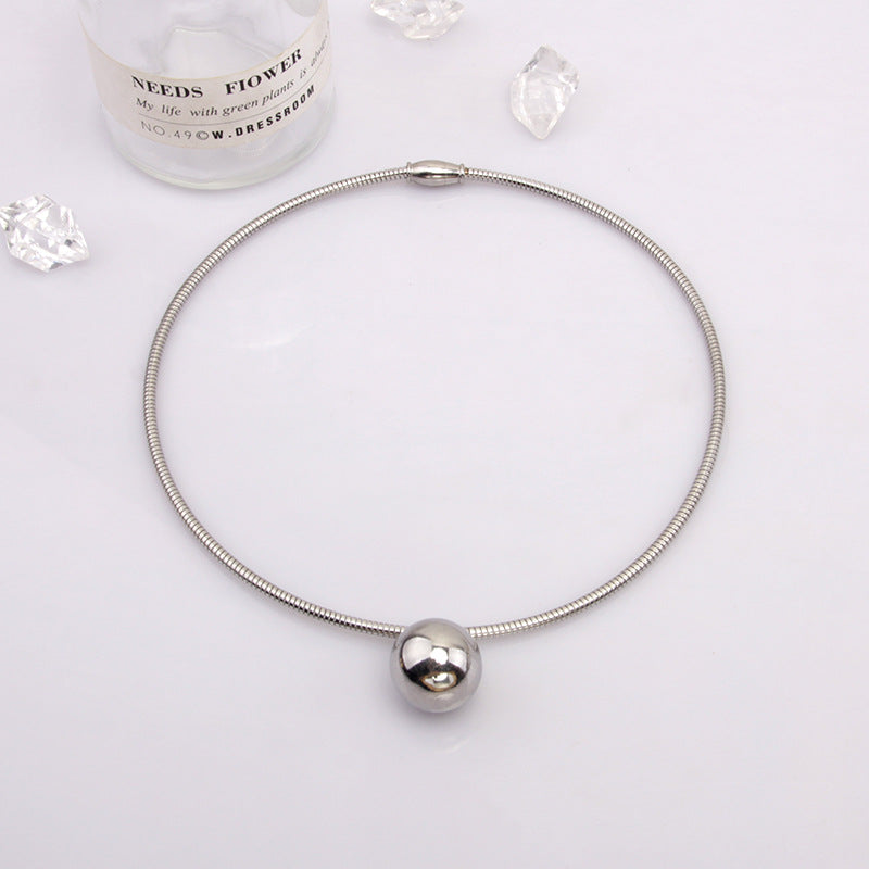 Women's Titanium Steel Metal Ball Fashion High Necklaces