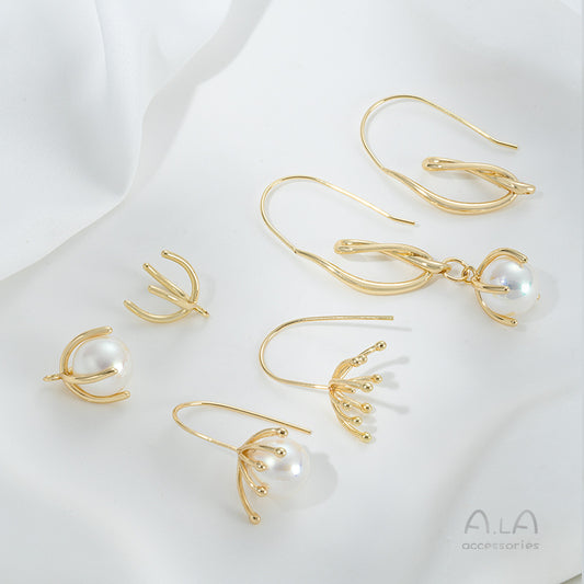 Gold-plated Color Retention Branches Ear Hook Stamen Earrings