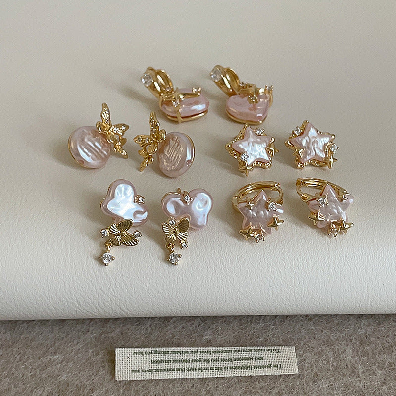 Women's Sweet Cool Personality Pink Love Star Pearl Rings
