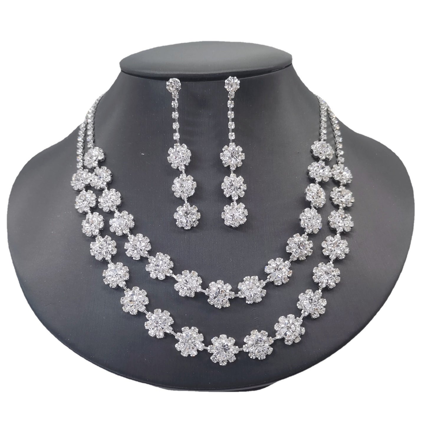 Wedding Double Layer Sunflower Diamond Suite Jewelry Set