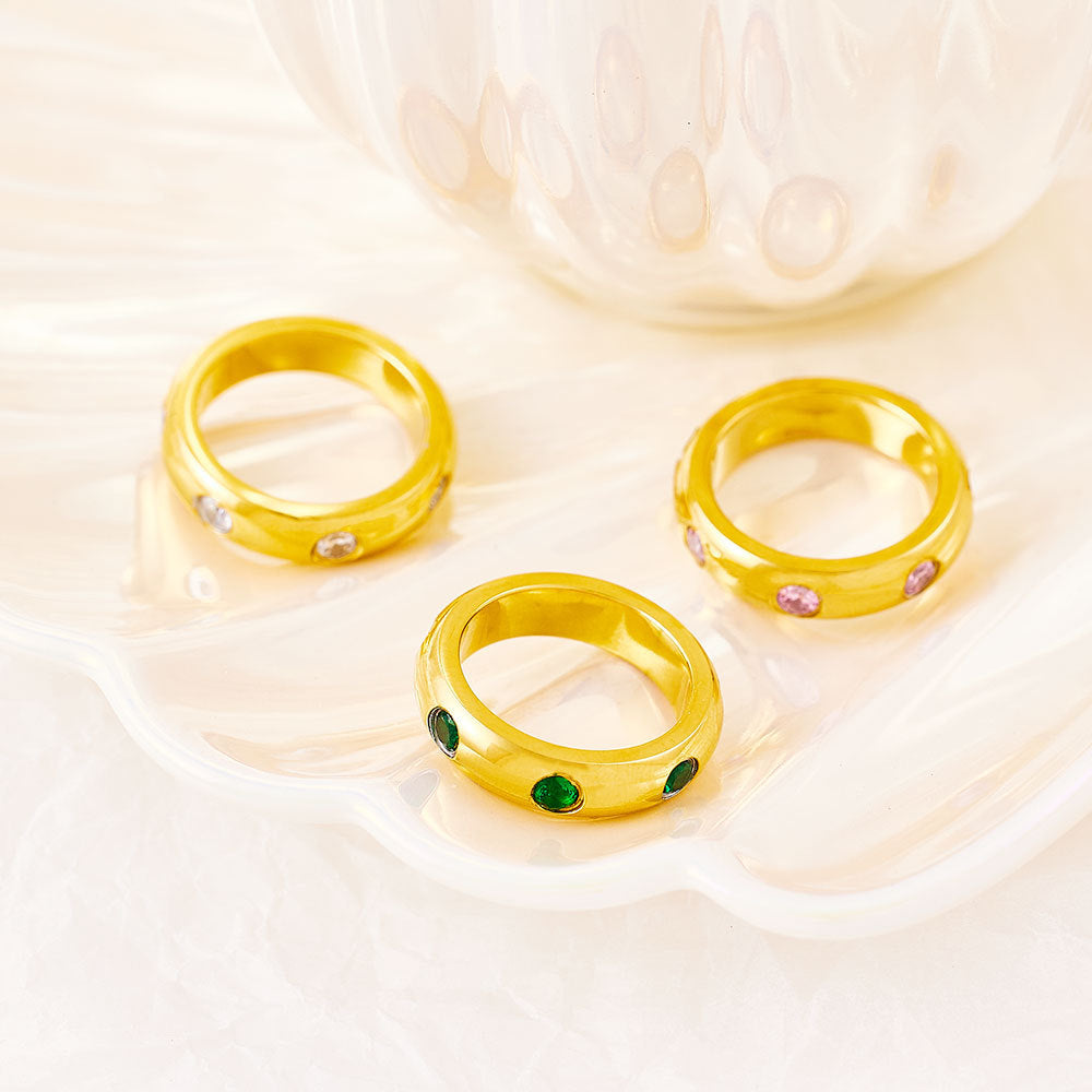 Stainless Steel Diamond Arc Vintage Emerald Inlaid Rings