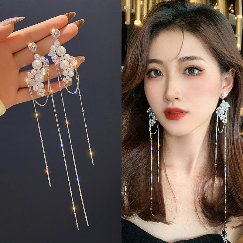 Women's Sier Needle Light Luxury Tassel Banquet Earrings