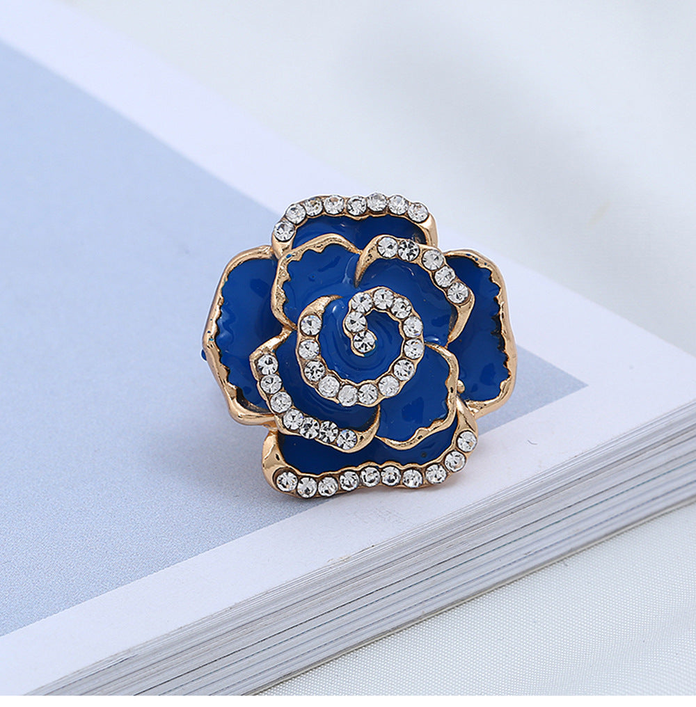 Women's Creative Adjustable Alloy Flower Drop Oil Diamond Rose Ring