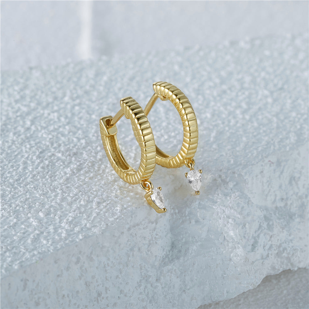 Sier Simple Water Drop Diamond Earclip Earrings