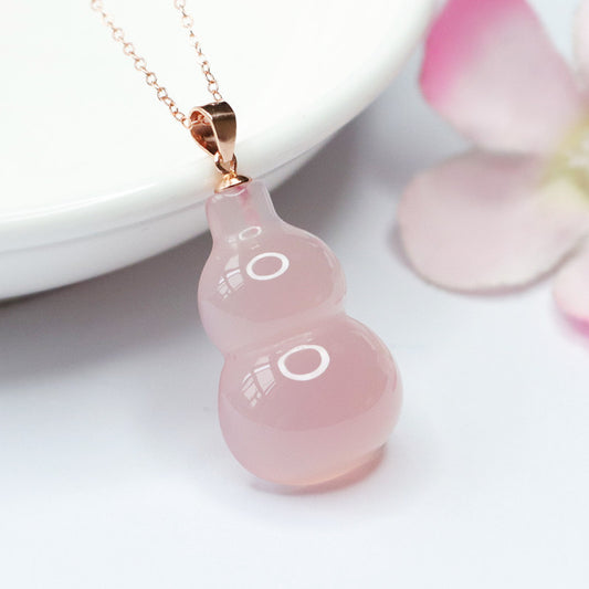 Sier Inlay Natural Rose Chalcedony Gourd Pendants