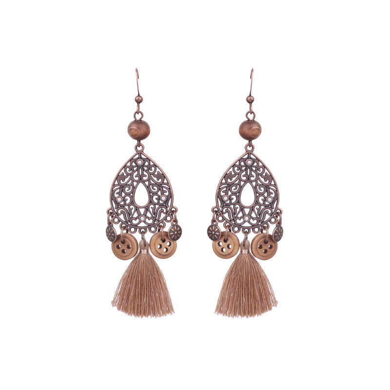 Women's Hollow Flower Geometric Bohemian Beaded Retro Earrings