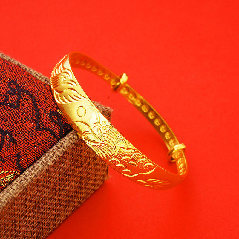 Women's Push-pull Vietnam Placer Gold Fu Character Dragon Phoenix Bracelet
