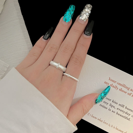 Women's & Men's Brushed Zircon Opening Simple Niche High Rings