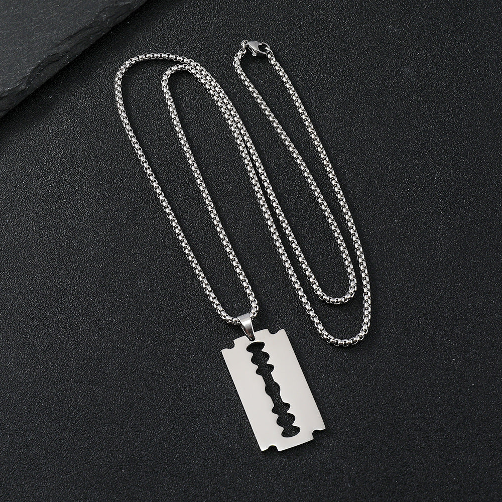 Men's Cutting Blade Pattern Titanium Steel Personalized Hip Hop Stainless Necklaces