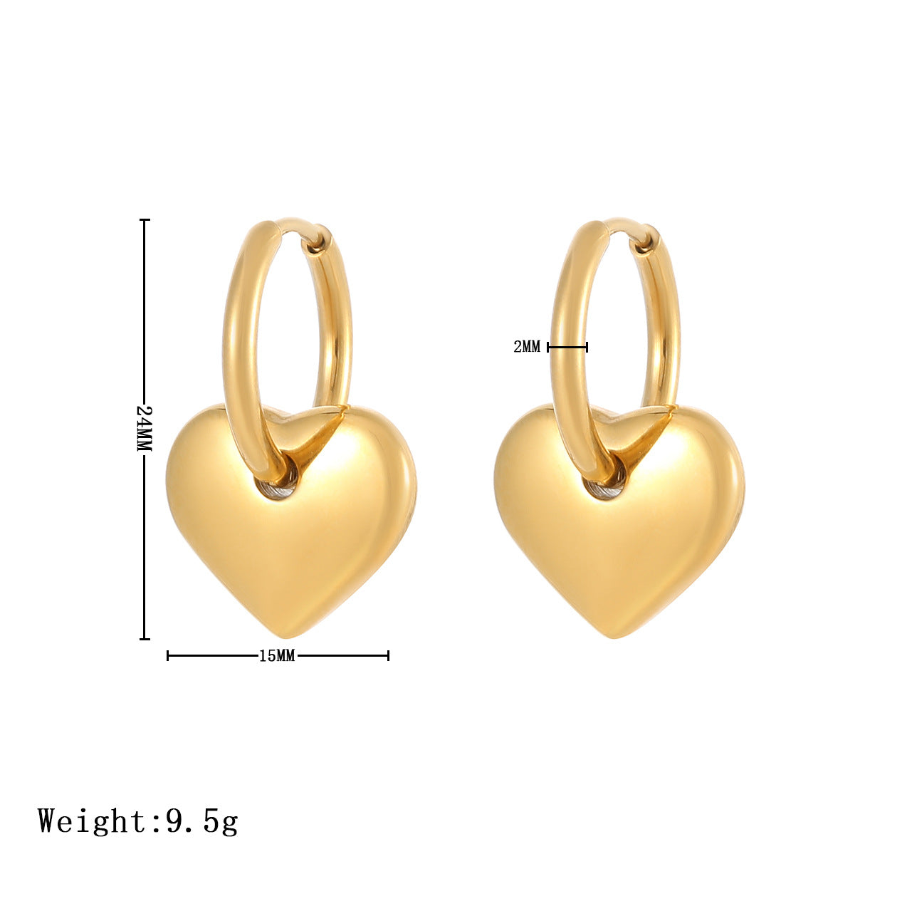 Golden Love Heart-shaped Fashion Style Female Earrings