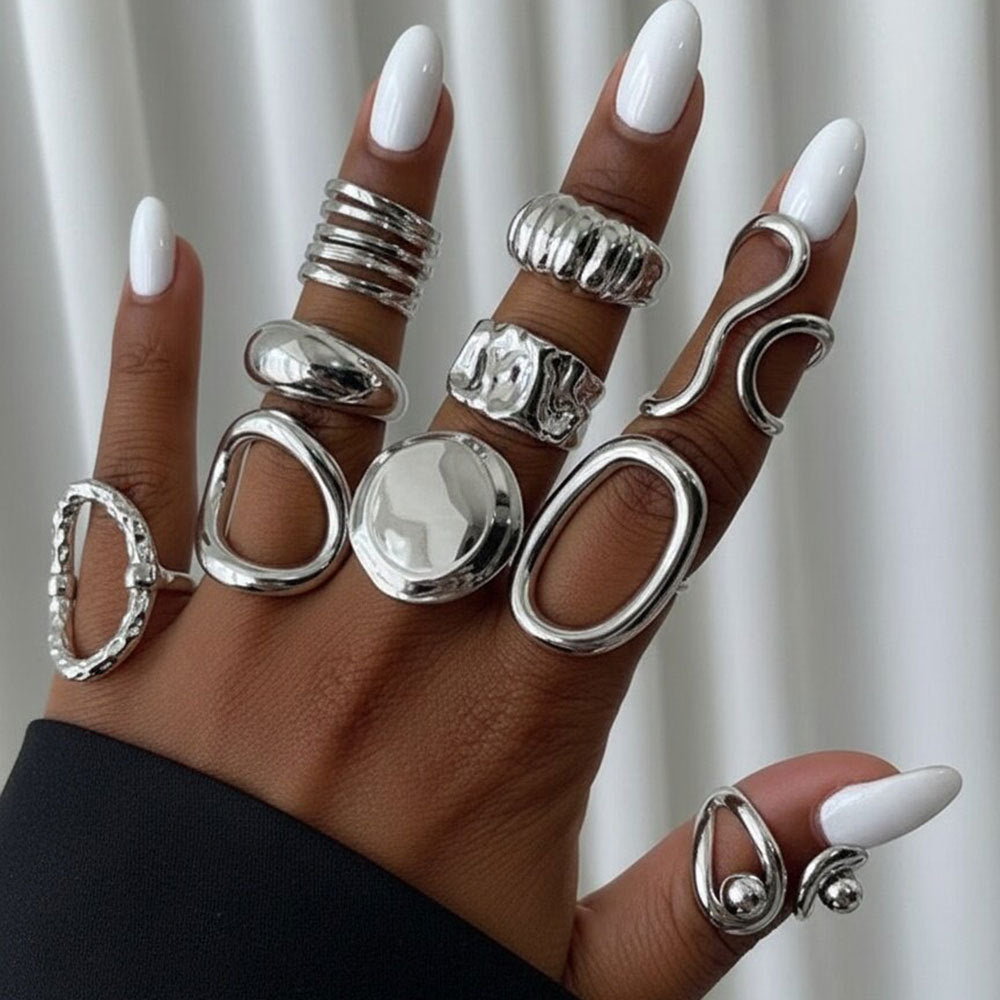 Retro Liquid Glossy Irregular Geometric Hollow Rings