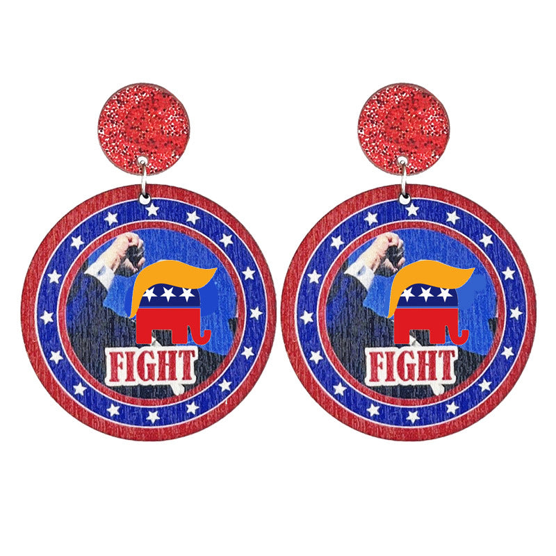 Classic Patriotic Ornament Supporter Wooden Tassel Earrings