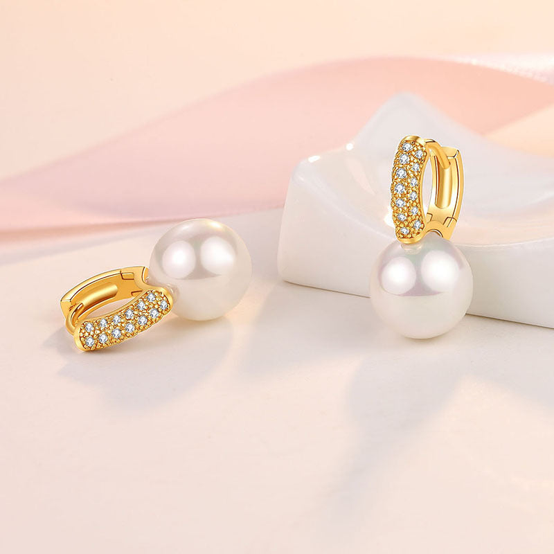 Women's Style Concave Pearl Geometric Gold Heart-shaped Earrings