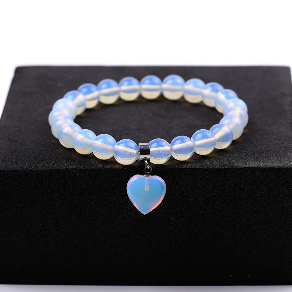 Pink Crystal Peach Heart Tigereye Green White Dot Blue Bracelet