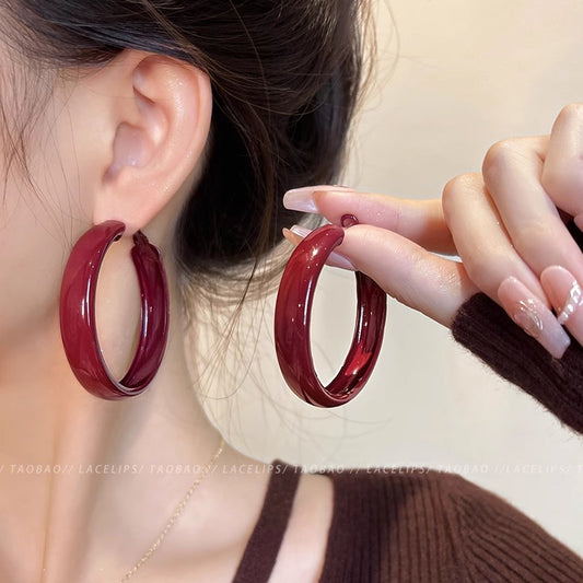 Women's Retro Red Design Refined Simple Premium Earrings