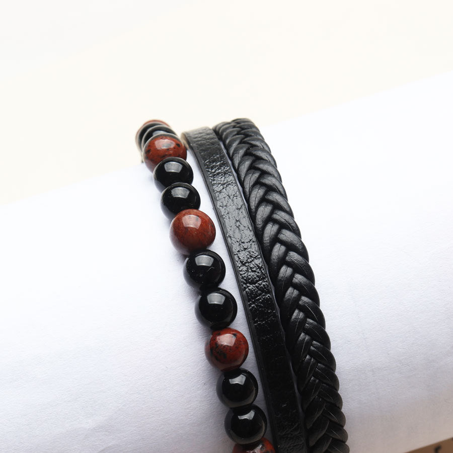 Men's Simple Handmade Woven Leather Hand-woven Volcanic Rock Bracelets