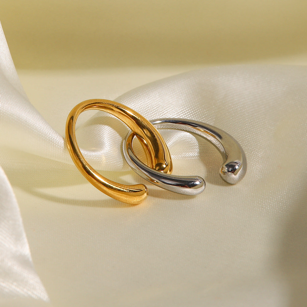 Women's Simple Gold Stainless Steel Open Wind Rings